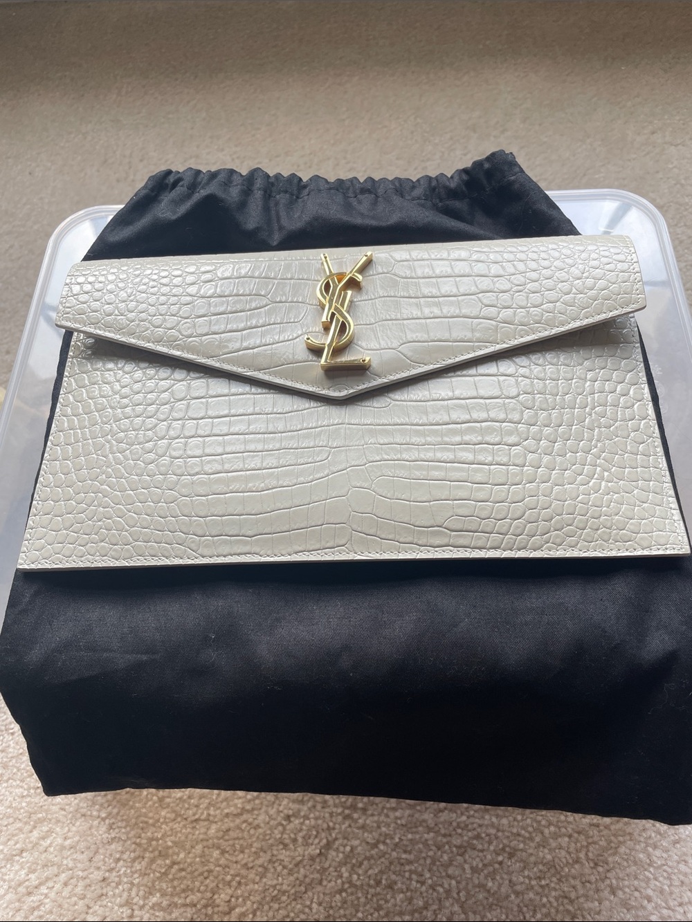 YSL UPTOWN POUCH IN CROCODILE-EMBOSSED SHINY